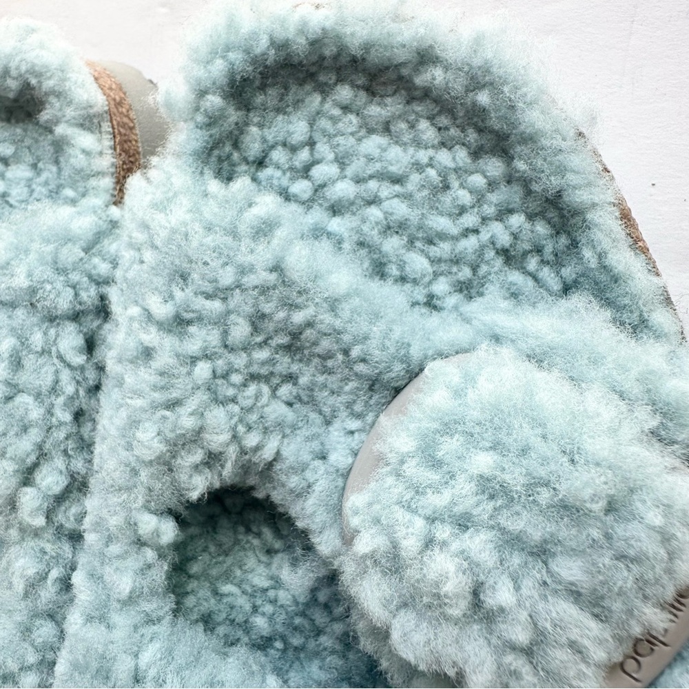 NWT Birkenstock Papillio Arizona Big Buckle Shearling fuzzy sandal blue 39/8 - Picture 14 of 16